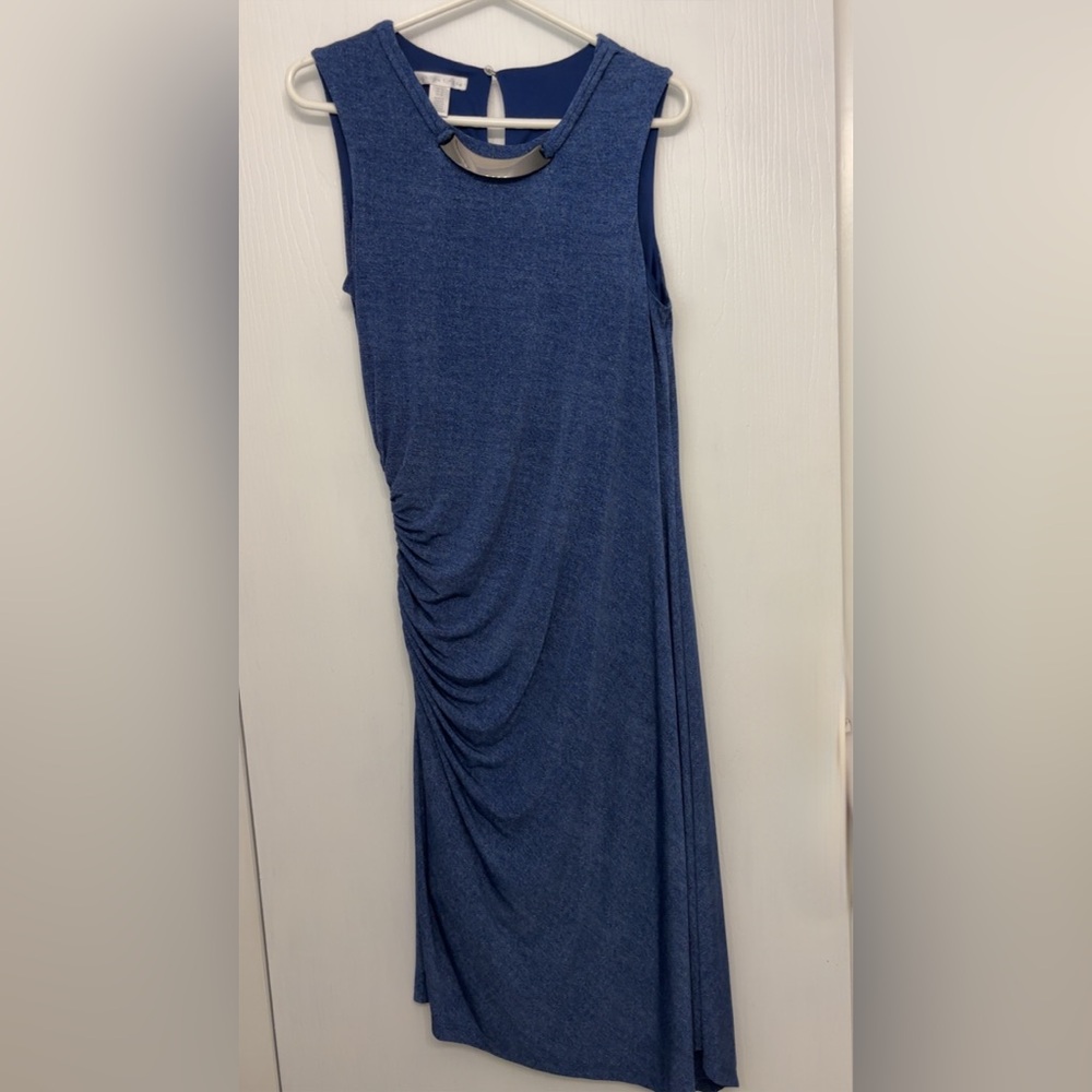 London Times Sleeveless Blue Midi Dress